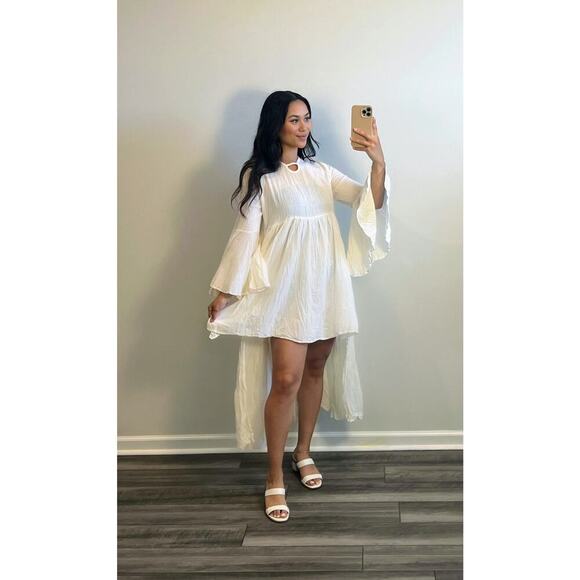 Jaded Gypsy WC Flowy Hi-Low Dress in White Size S/M Pullover Long Sleeve Relaxed - Picture 1 of 6
